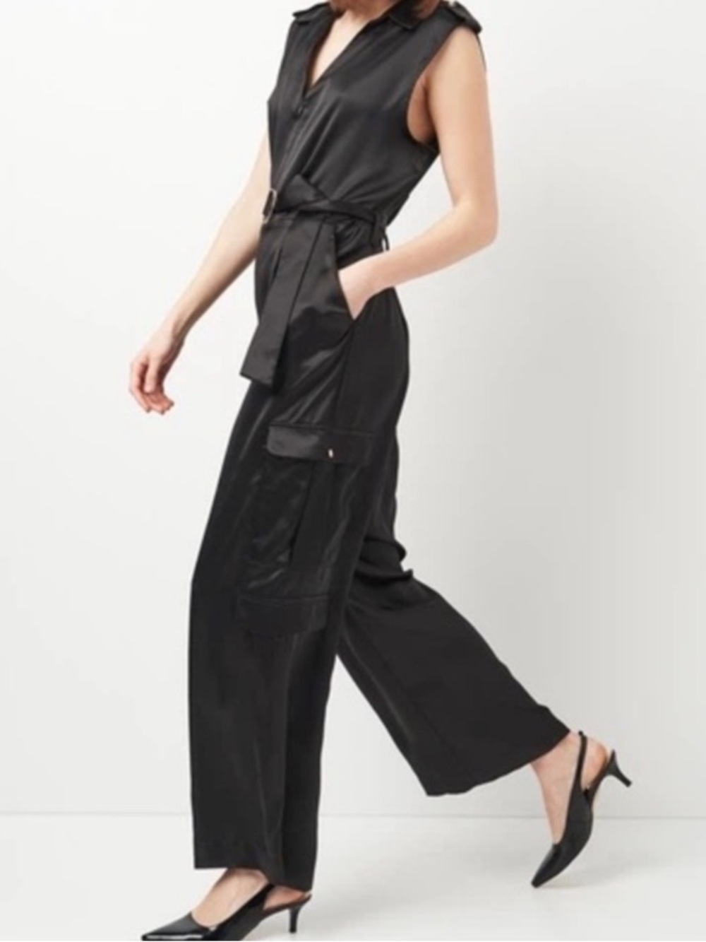 Zara Black Sleeveless Utility Jumpsuit with Belt